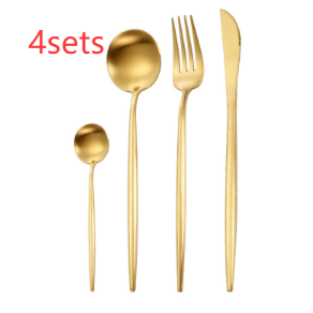 Stainless Steel Dinnerware Set - Thick Portuguese Cutlery, Silver Finish