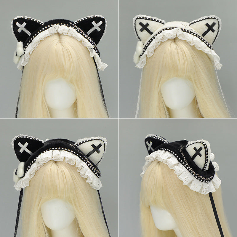 Goth Cat Ear Hair Band with Rivet Detail