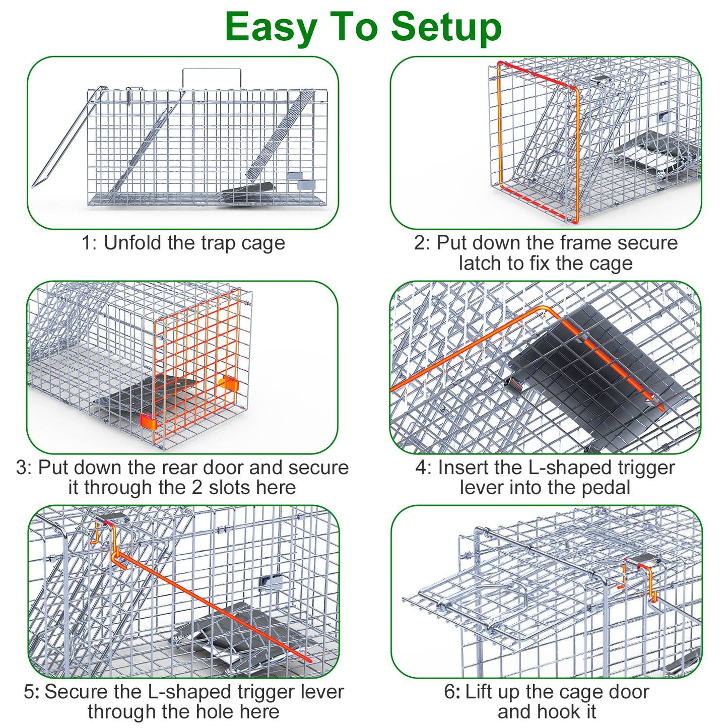 2-Pack Humane Live Animal Trap Cage 18x8x10 Inches for Small Animals