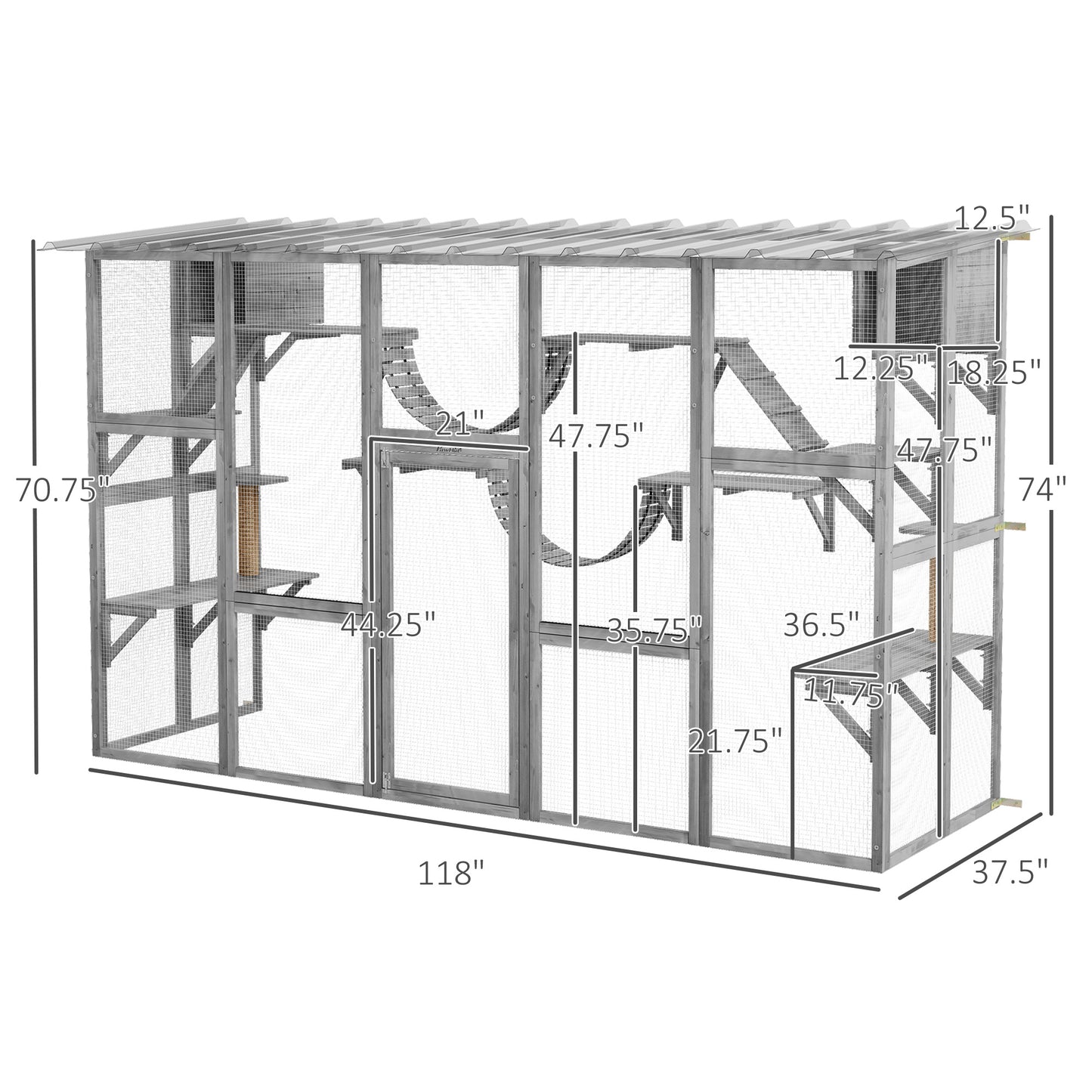 Outdoor Cat Enclosure with Shelves & Bridges - Gray Pet Playhouse for Multiple Cats