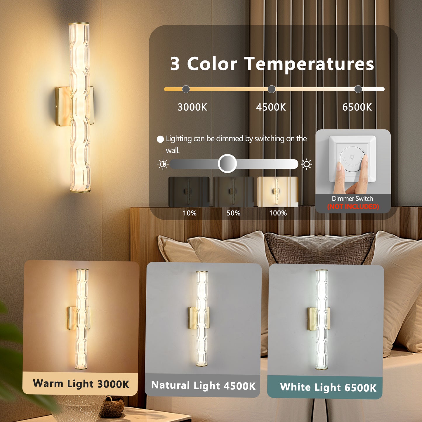 Modern K9 Crystal Wall Sconce - 19.7in Gold Set of 2