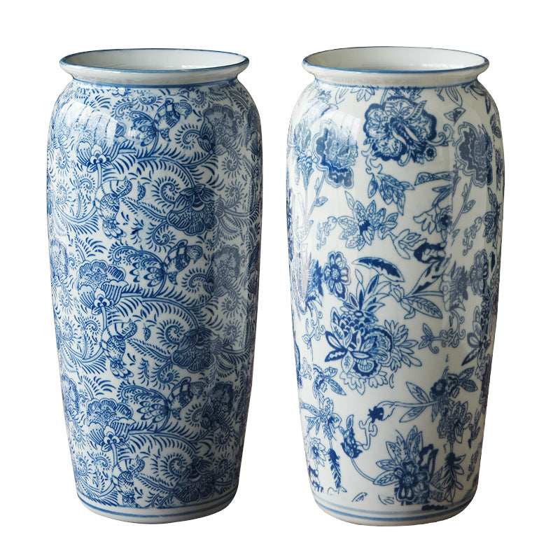 Chinese-Style Blue and White Ceramic Vase - Retro Porcelain Home Decor