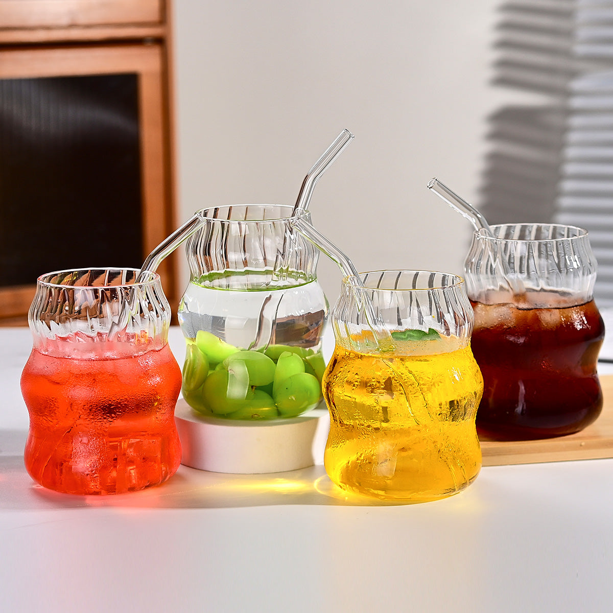 19 Ounce Glass Straw Cups - Set of 6 for Coffee, Juice, Tea