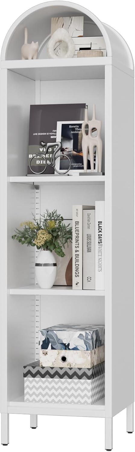 Arch Display Bookcase with Adjustable Shelves - White