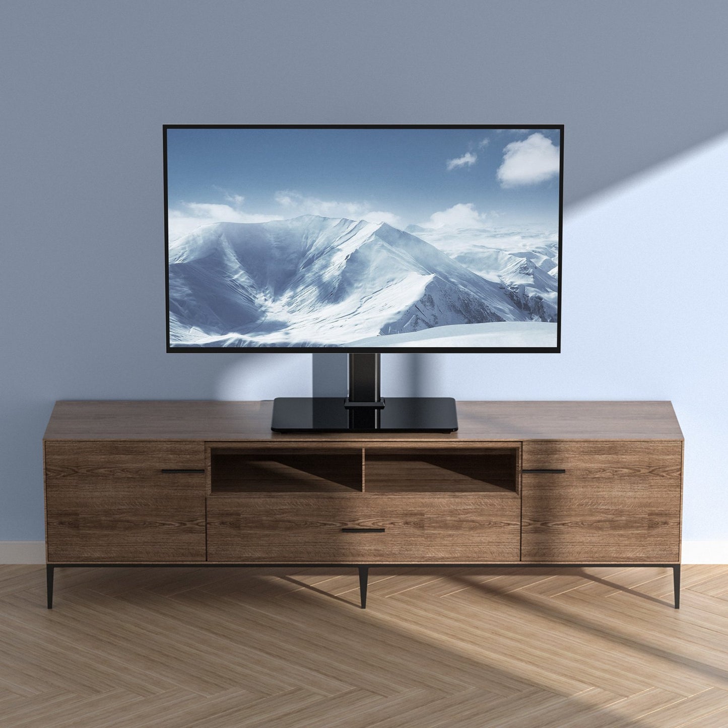 Swivel TV Stand for 32-55 Inch TVs - Height Adjustable with Glass Base