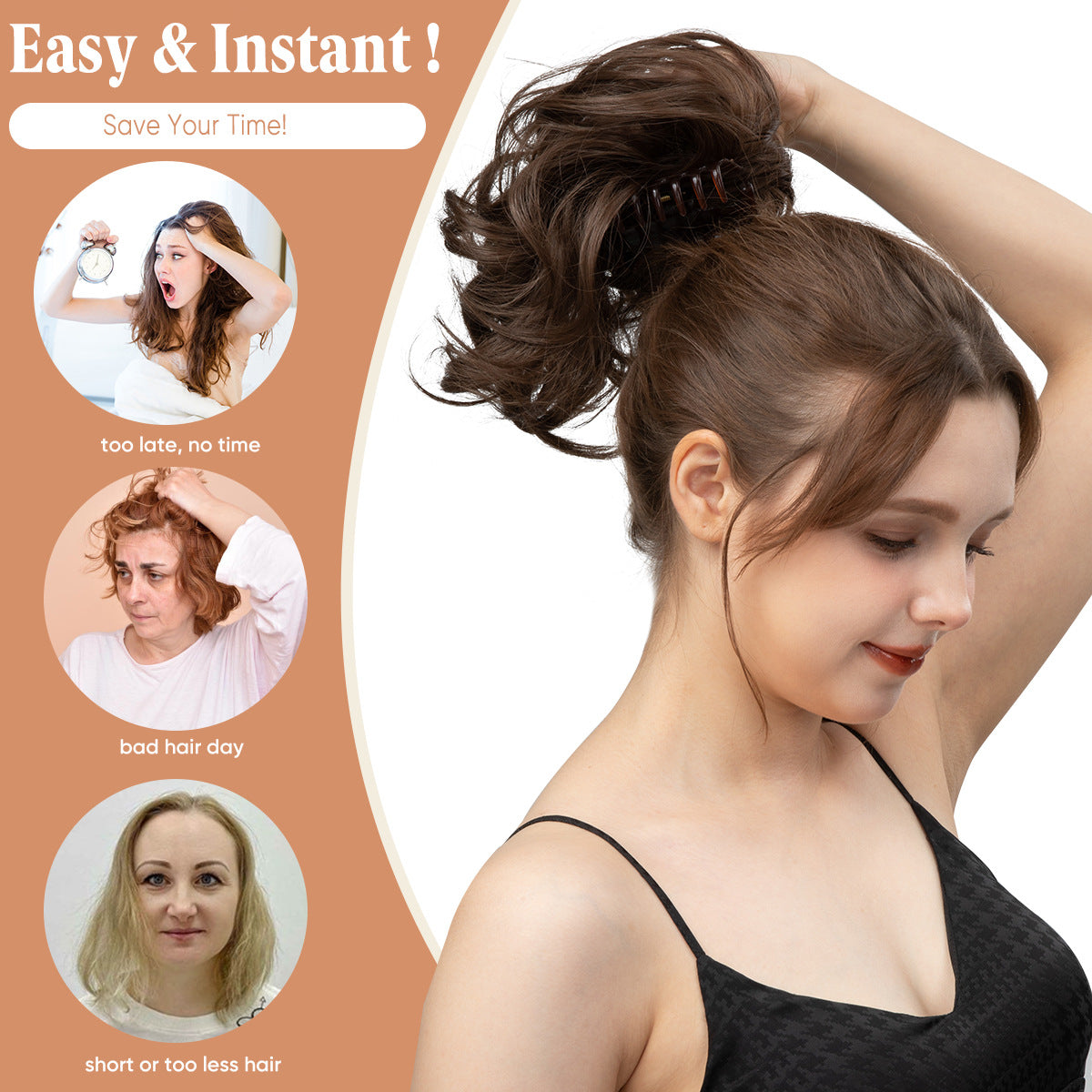 Adjustable Short Ponytail Wig Grip for Women - Natural Fluffy Hair Accessory