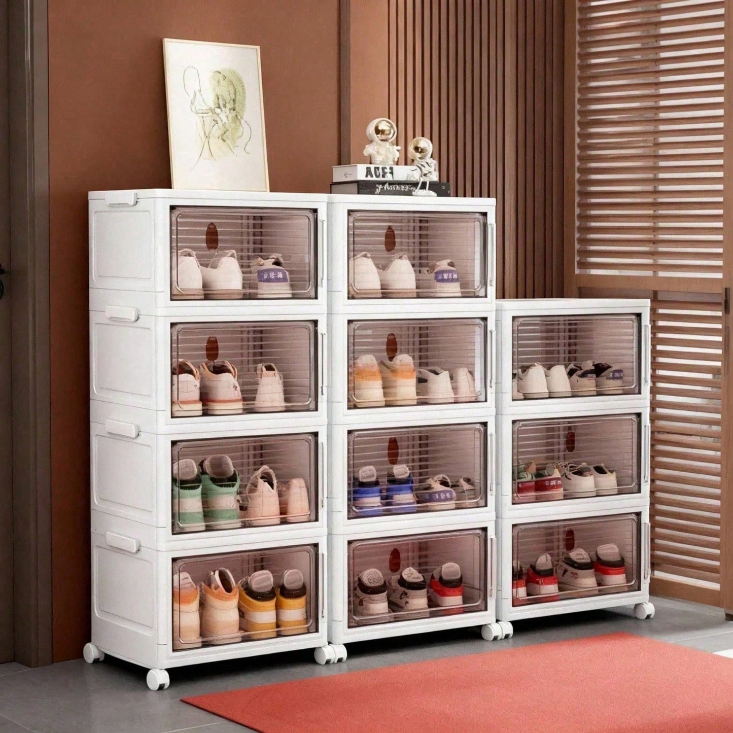 Dustproof Clear Plastic Shoe Storage Box Stackable Foldable 3Tier