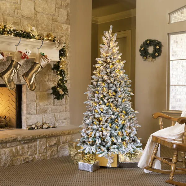 7 FT Snow Flocked Pre-lit Artificial Christmas Tree with 400 Lights