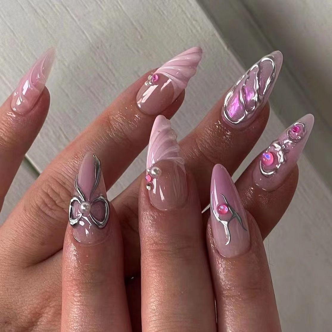 3D Rhinestone Fake Nails Set - Multiple Colors for Nail Art & Manicure