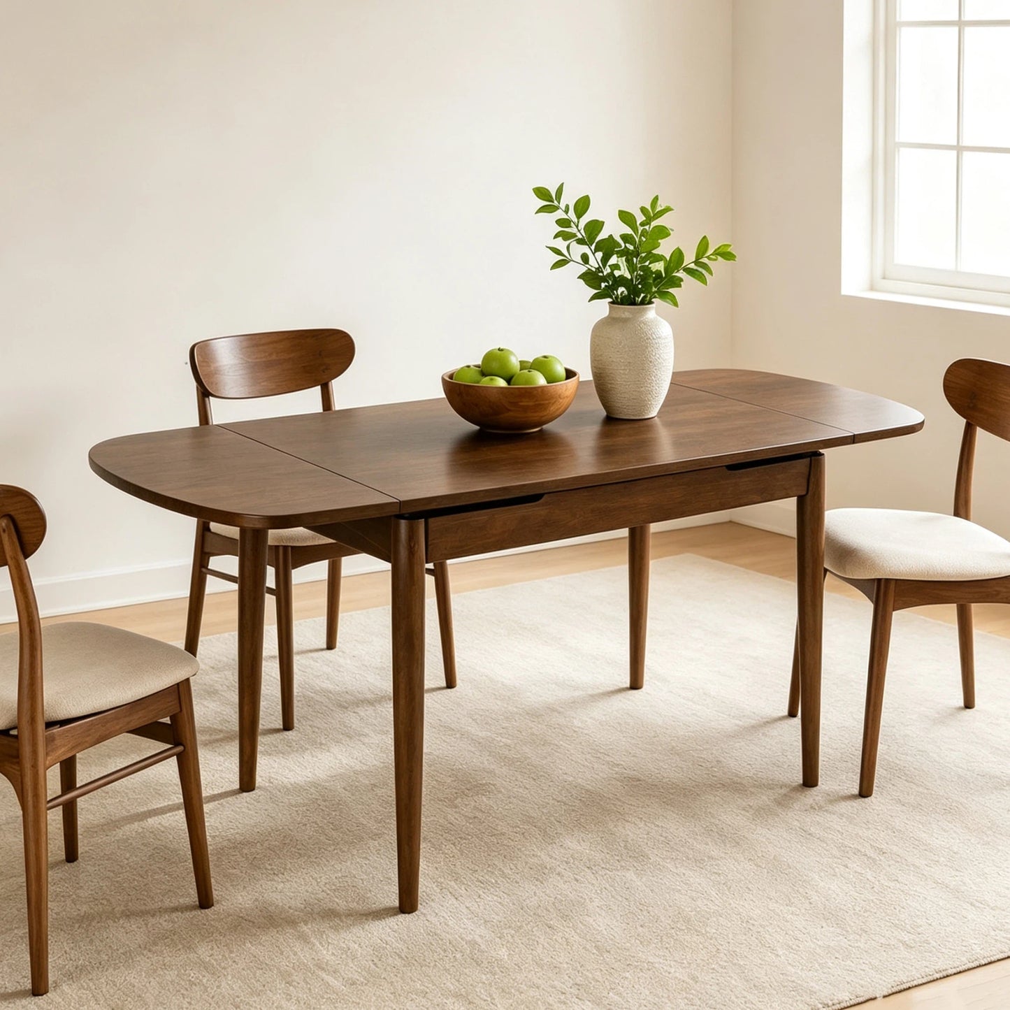 Extendable Solid Wood Dining Table for 4-10 People - Walnut
