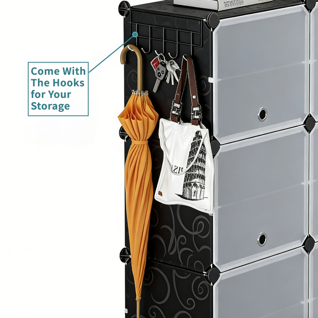 8-Layer Shoe Storage Cabinet with Dust-Proof Door - Black