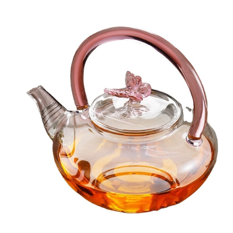 Colorful Butterfly Glass Teapot 650ML Modern Home Kitchen Drinkware