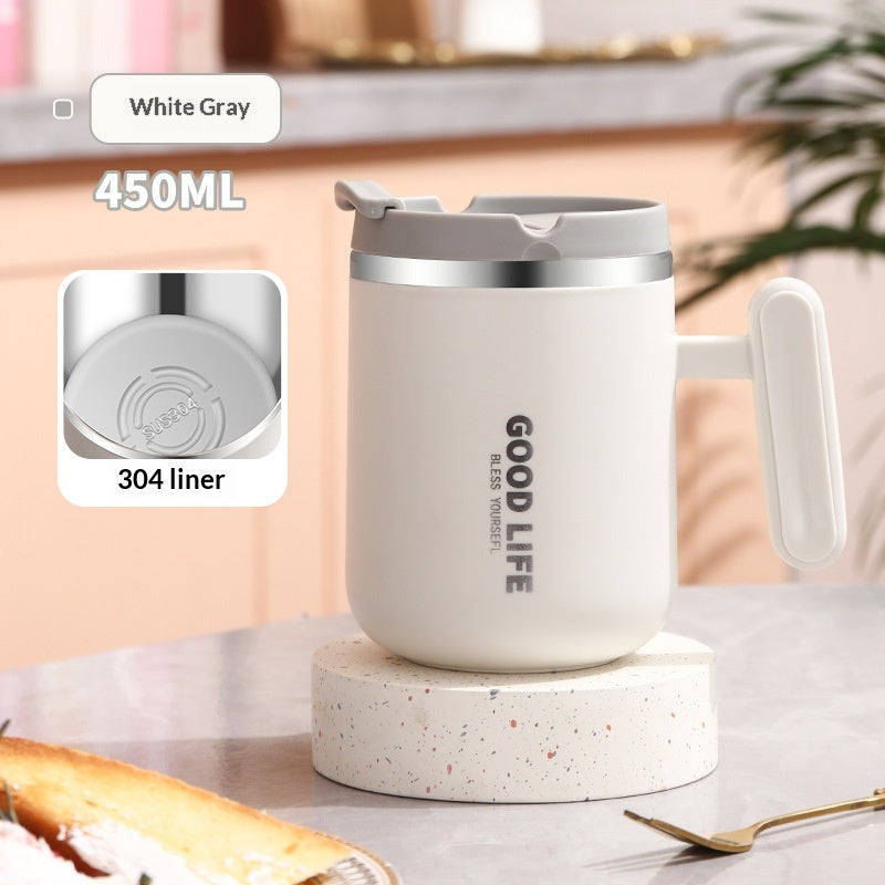 Double-Layer Insulated Thermal Coffee Mug with Lid - 450ml