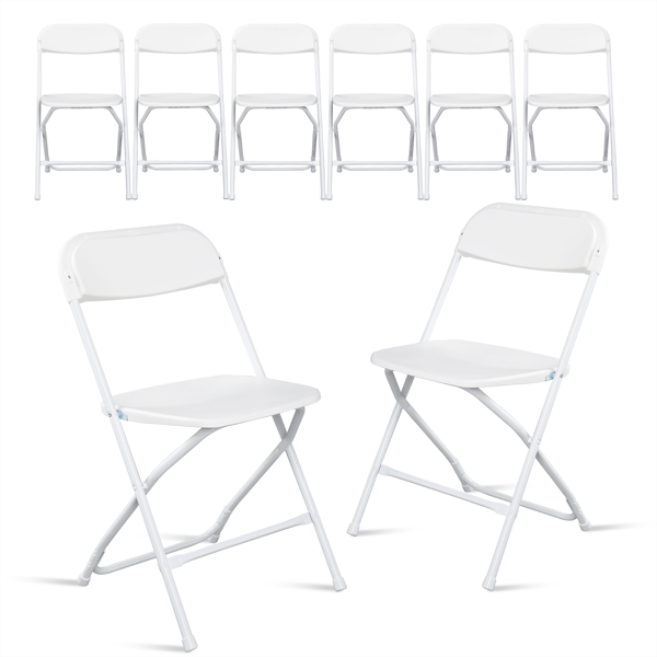 6-Pack White Plastic Folding Chairs - Sturdy & Lightweight