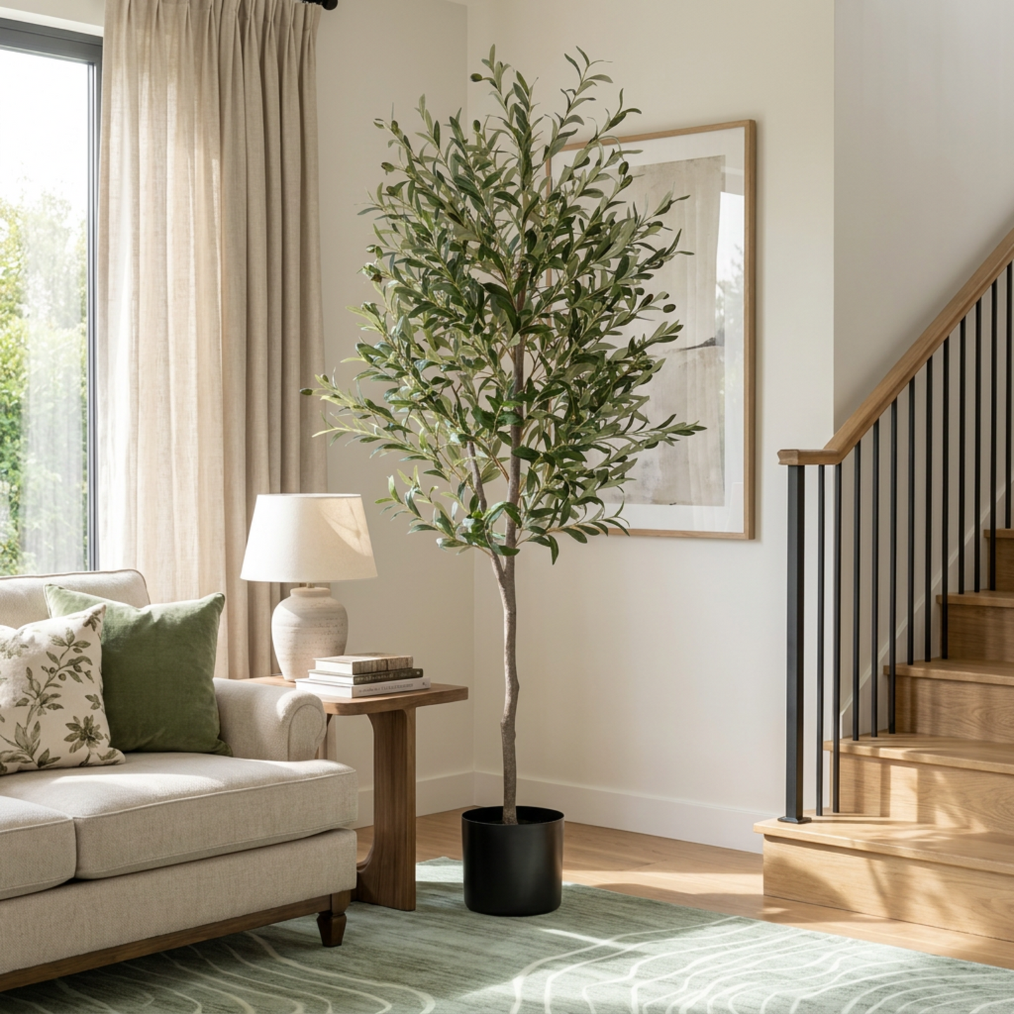 6FT Artificial Olive Tree in Black Pot - Green Leaves