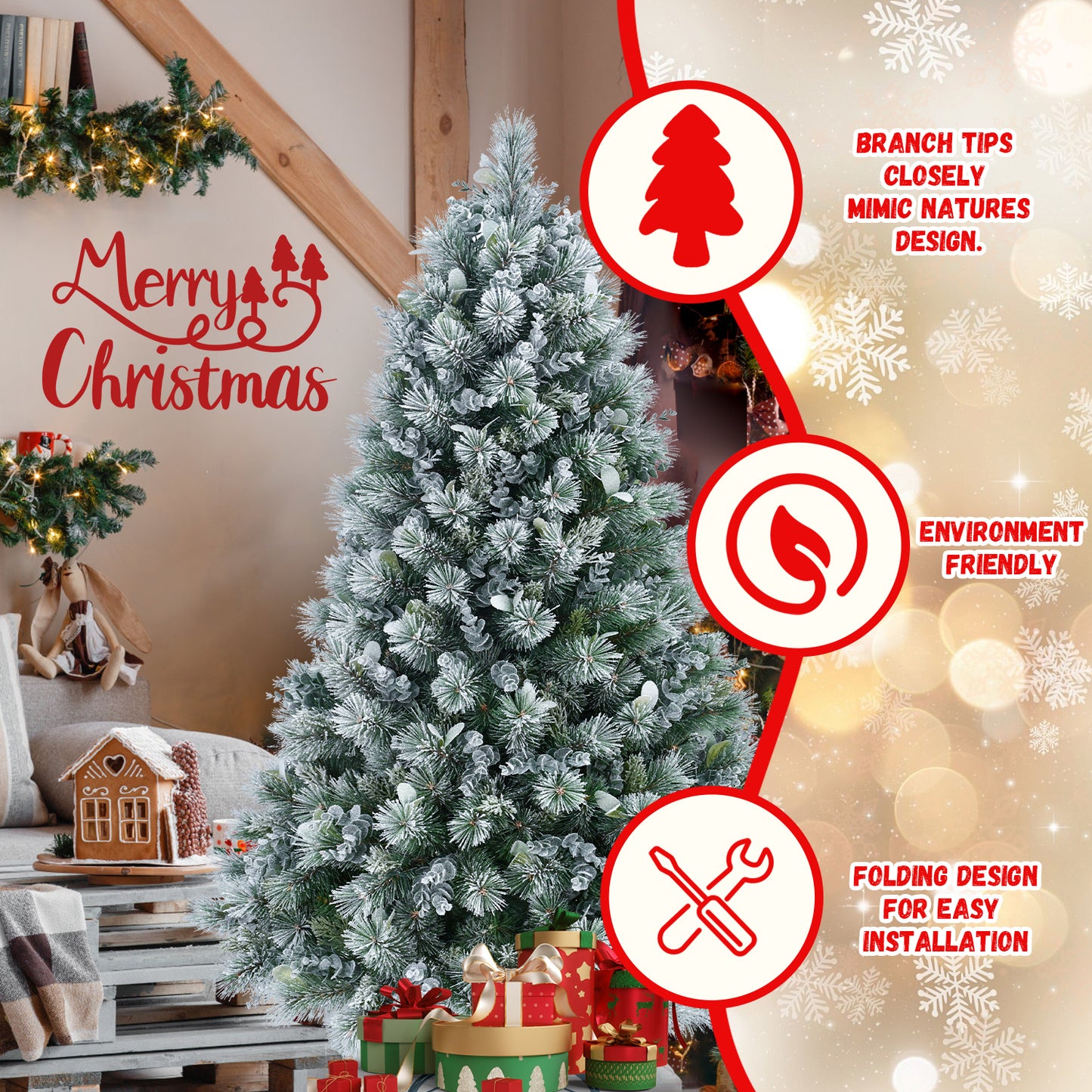 Snow Flocked Christmas Tree - Premium Artificial Pine with 404 Tips