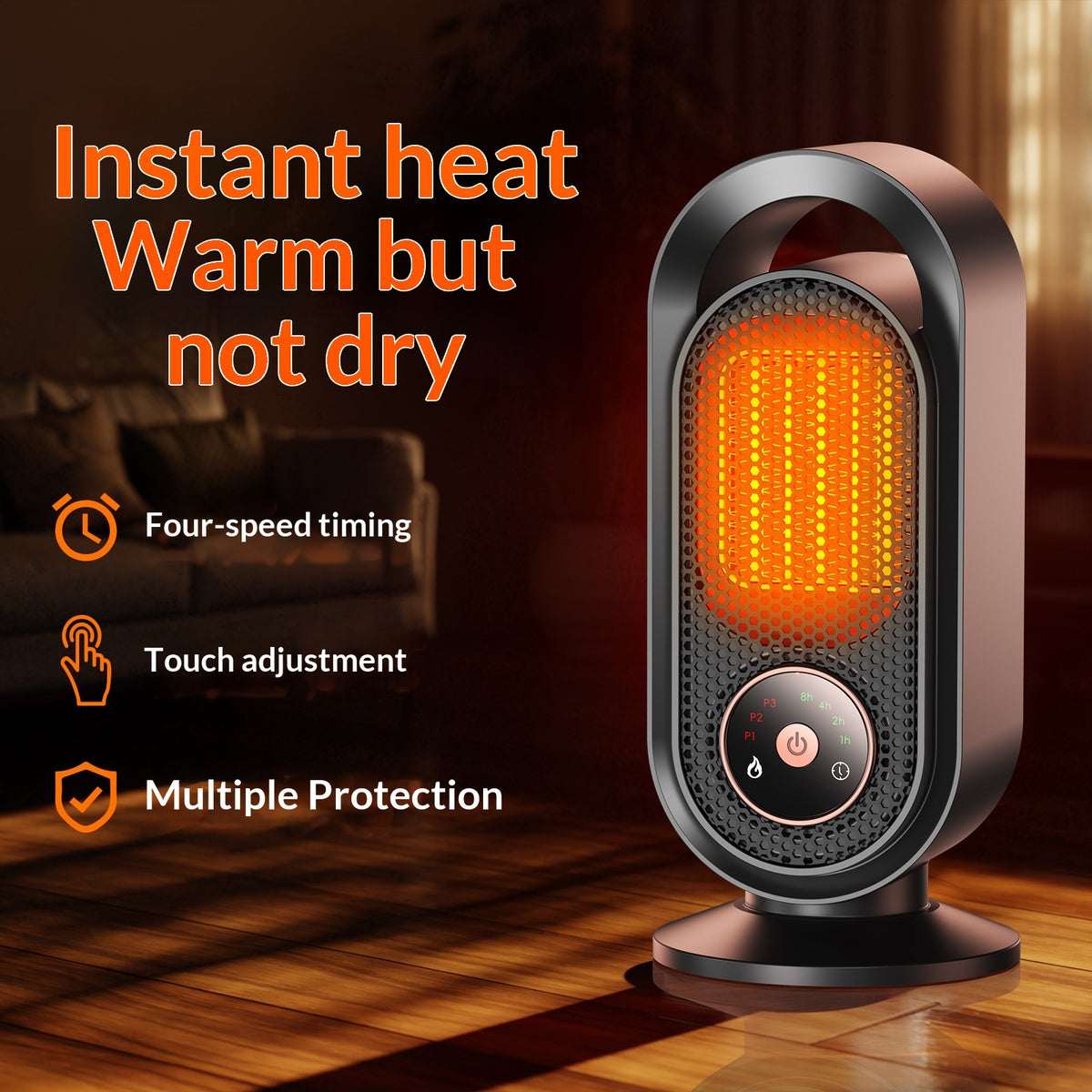 Mini Desktop Space Heater with Oscillating Fan and Touch Control