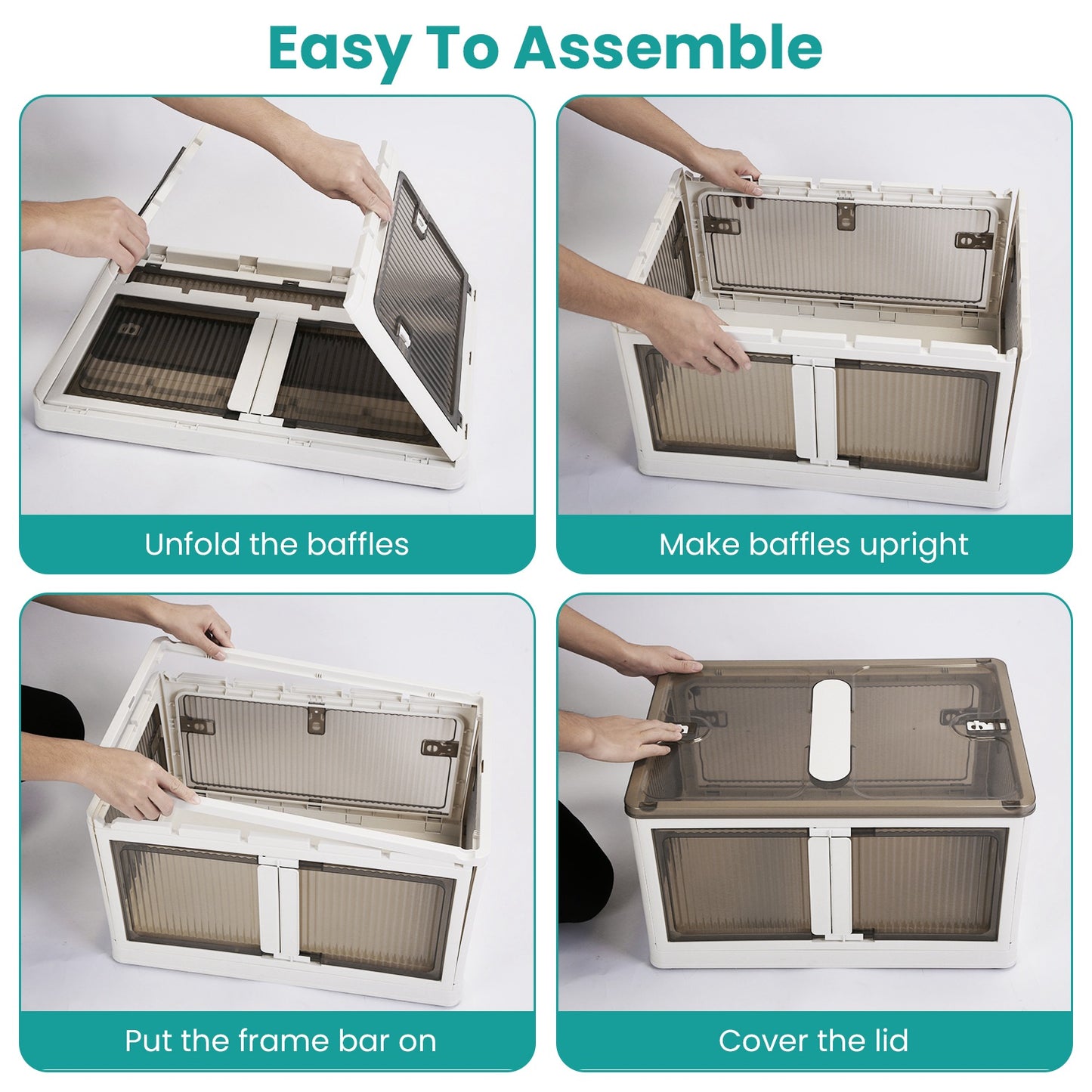 3Pcs Foldable Storage Bins With Lid 4 Doors Collapsible Stackable
