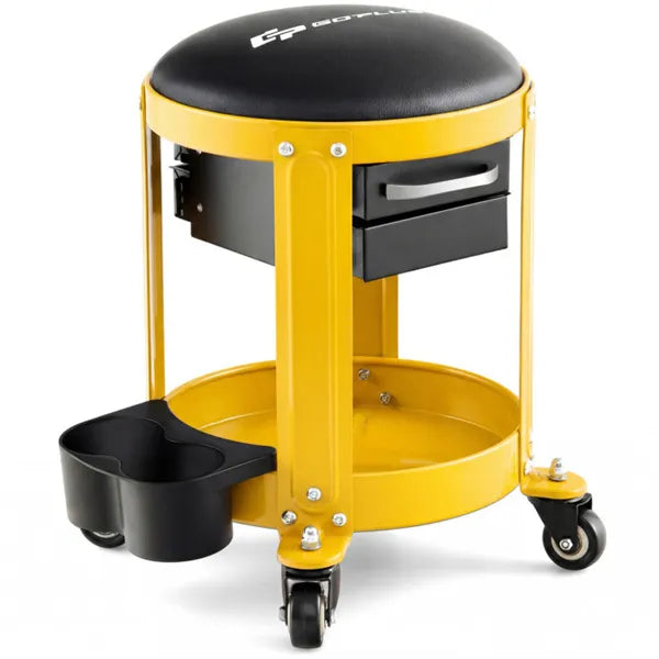 Rolling Workshop Creeper Seat with Padded Cushion & Drawers