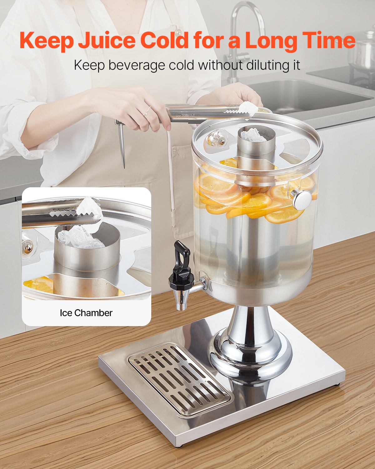 2.1 Gallon Beverage Dispenser with Spigot and Tray - Natural