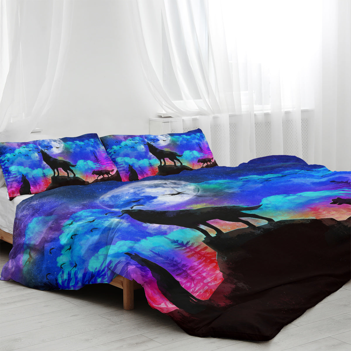 Starry Sky Moon Wolf Bedding Set - Multiple Sizes Available