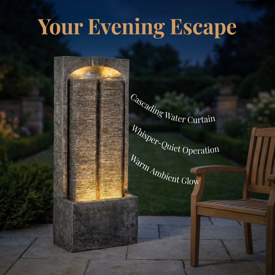 Outdoor Water Fountain with LED Lights 39 Inch Resin Fiberglass Garden Decor