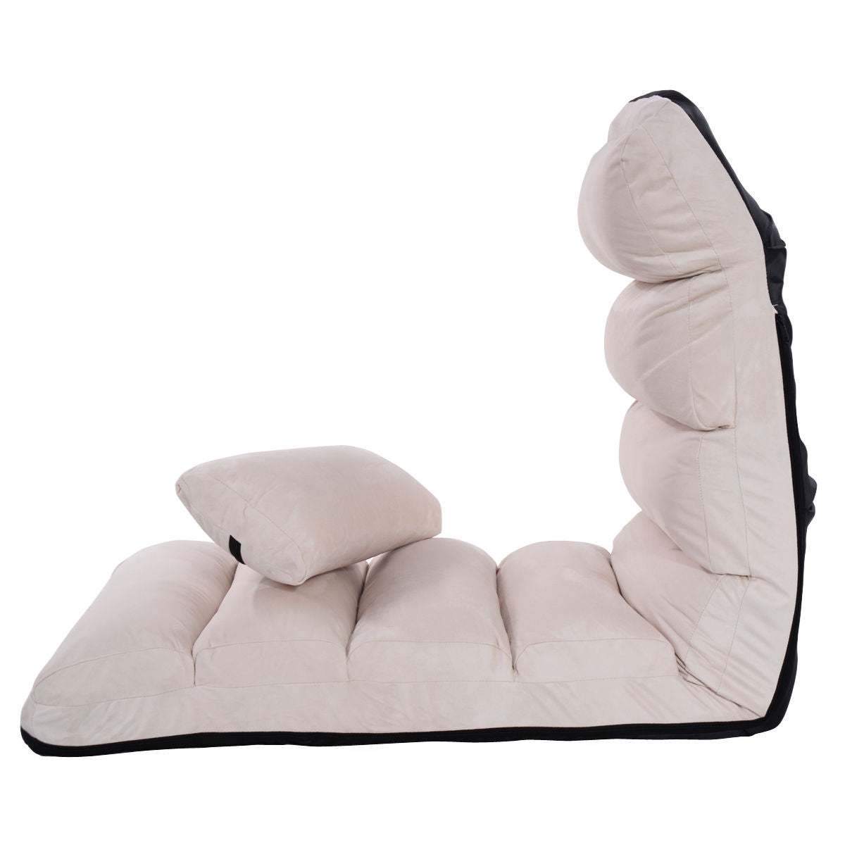 Folding Lazy Sofa Chair with Pillow - Beige Lounge Bed