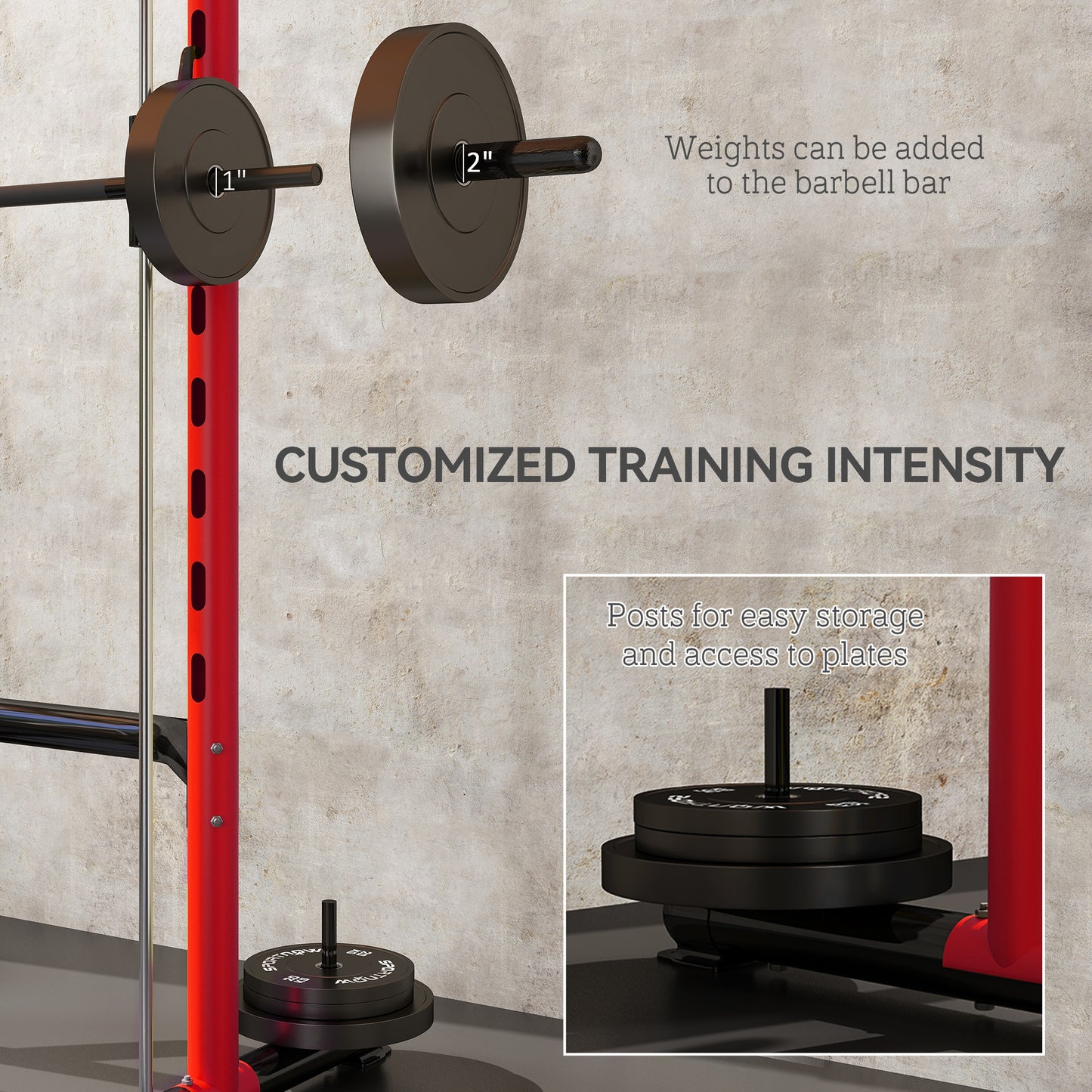 Adjustable Half Rack with Pull-Up Bar and Barbell Stand - Red
