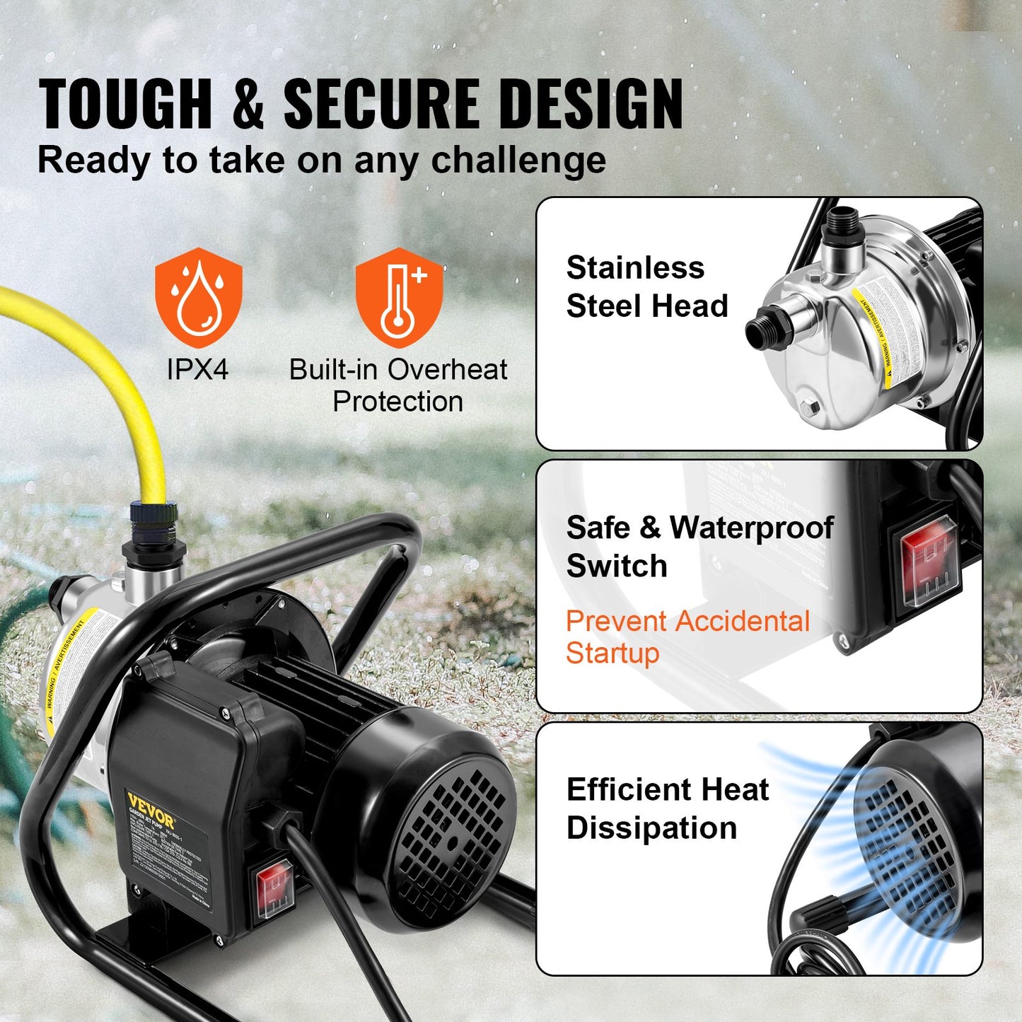 Portable Garden Water Pump 1.5HP 1200GPH Stainless Steel Water Jet Pump