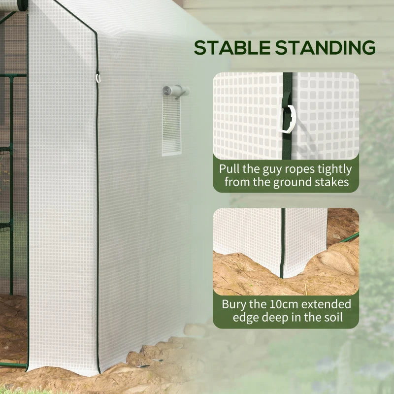 Portable Greenhouse with Shelves Walk-In Outdoor Garden Tent UV Water Resistant White