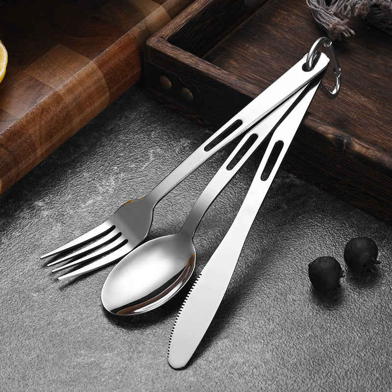 Stainless Steel Cutlery Set 3-Piece Minimalist Dinnerware with Hooks & Cloth Bag