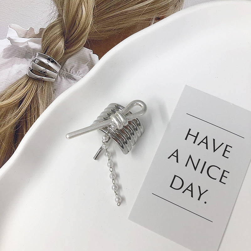 Metal Pearl Chain Hair Hook Ponytail Holder