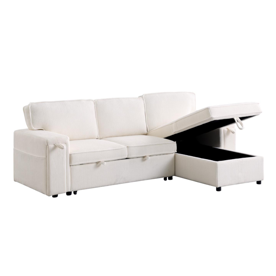 Upholstery Sleeper Sectional Sofa with Storage - Beige