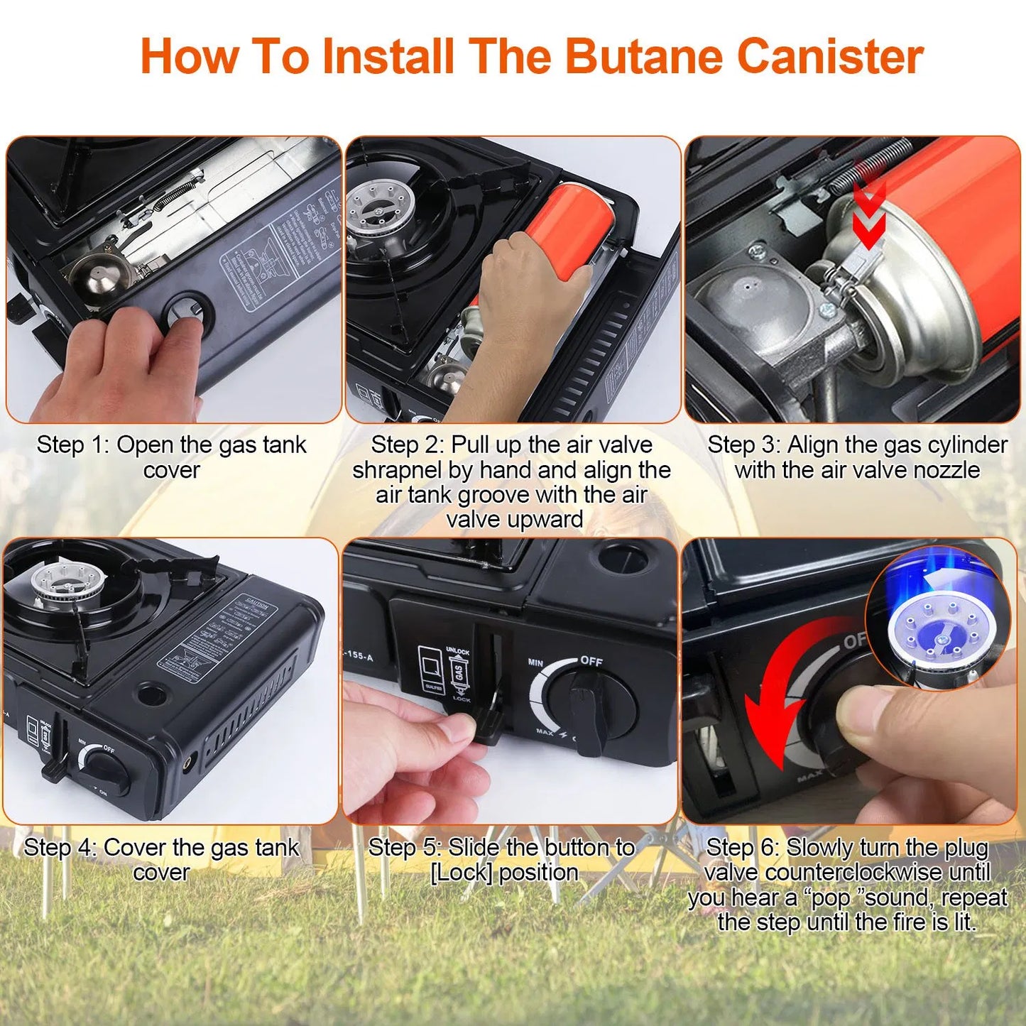 Portable Camping Stove with Piezo Ignition - 8000 BTU Dual Fuel Burner