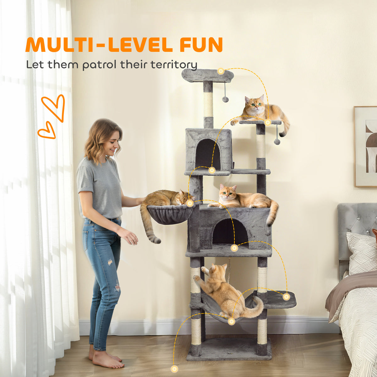 80-Inch Multi-Level Cat Tree Tower with Condos Hammocks & Scratching Posts