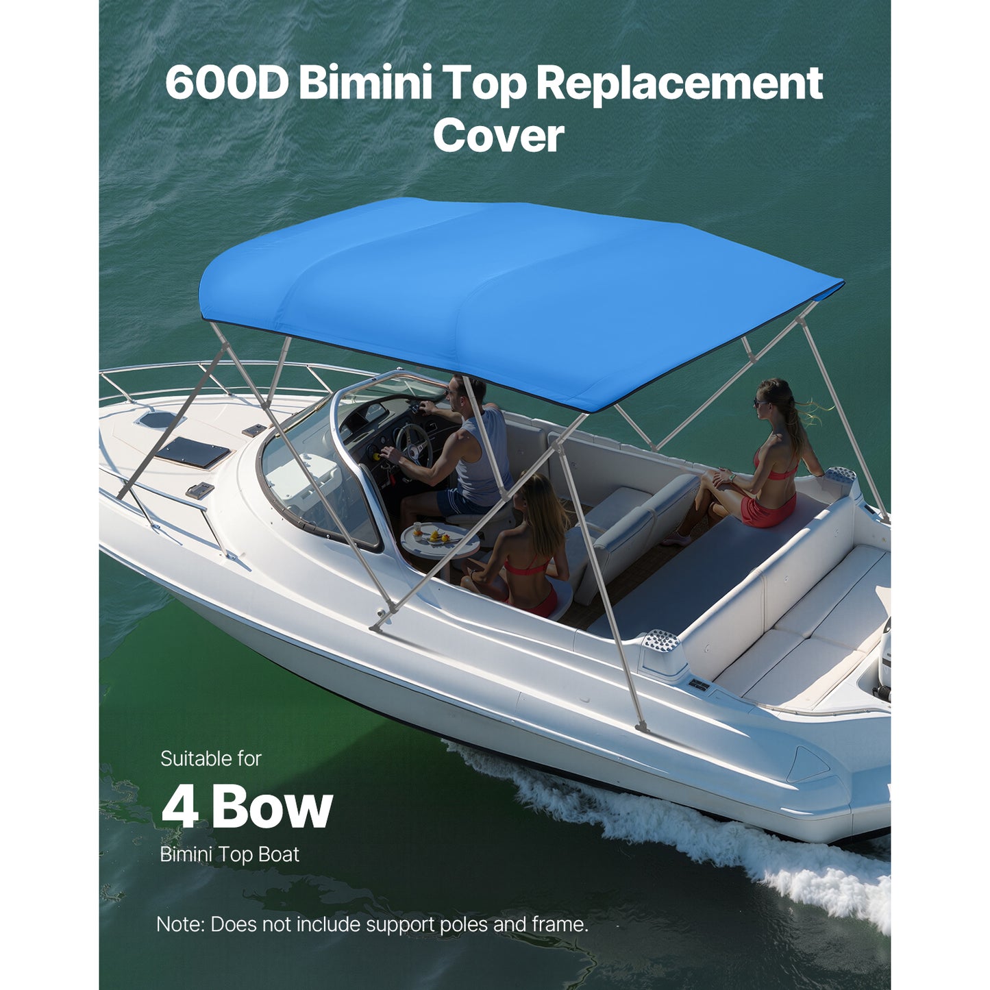 8 Ft Marine Grade Waterproof Bimini Top Replacement Cover with Zipper Sleeve Sun Shade Boat Canopy