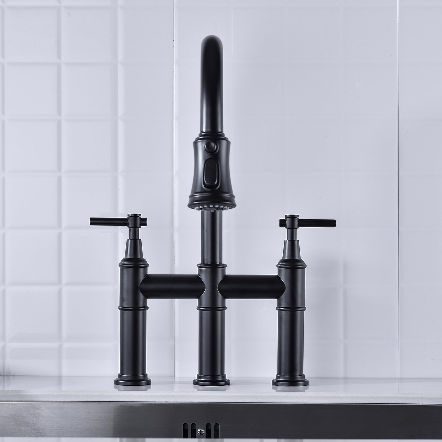 Pull Down Kitchen Faucet with Dual Handle - Matte Black