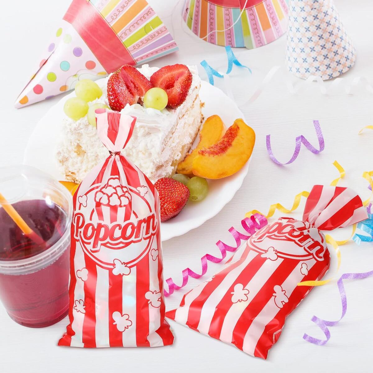 150 Pcs Red and White Plastic Popcorn Bags - 10.8 x 5 Inch