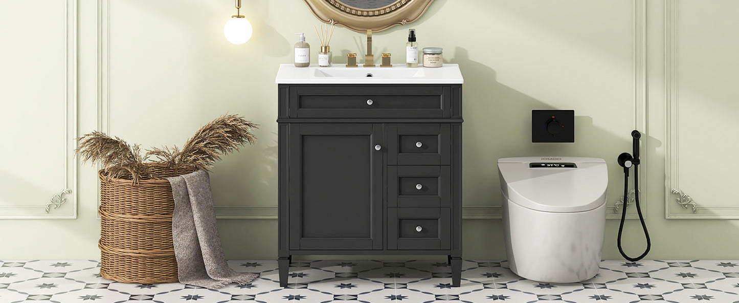30'' Modern Bathroom Vanity with Sink - Black Storage Cabinet