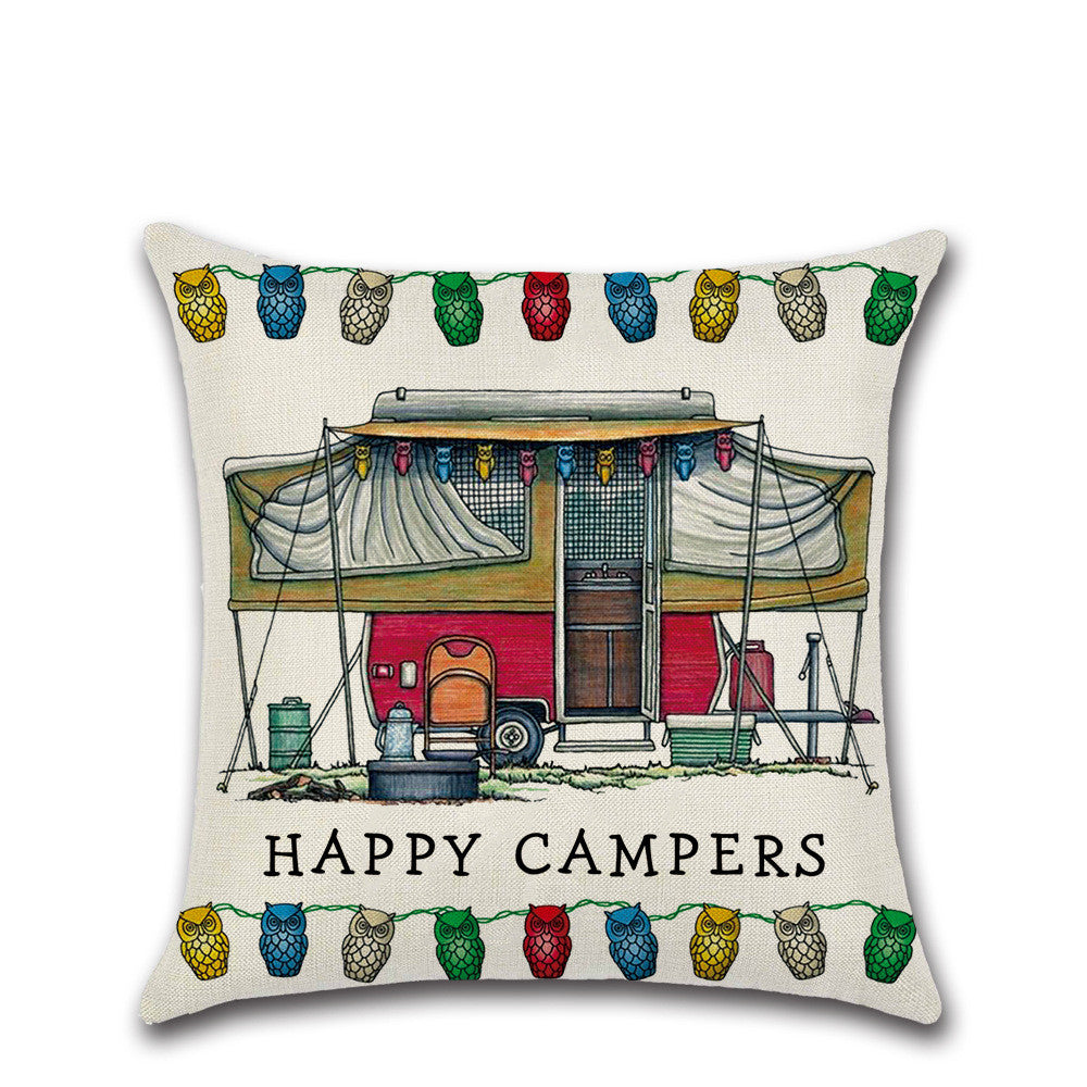 Cartoon Camper RV Linen Pillow Cover 45x45cm Home Textiles