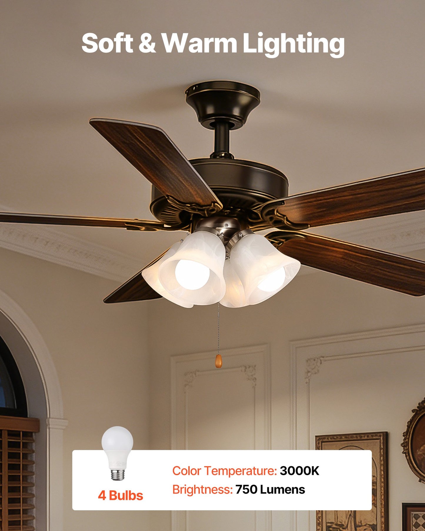 Ceiling Fan Light Kit with 4 Bulbs, Cloud White Glass Shade, Brushed Nickel Finish