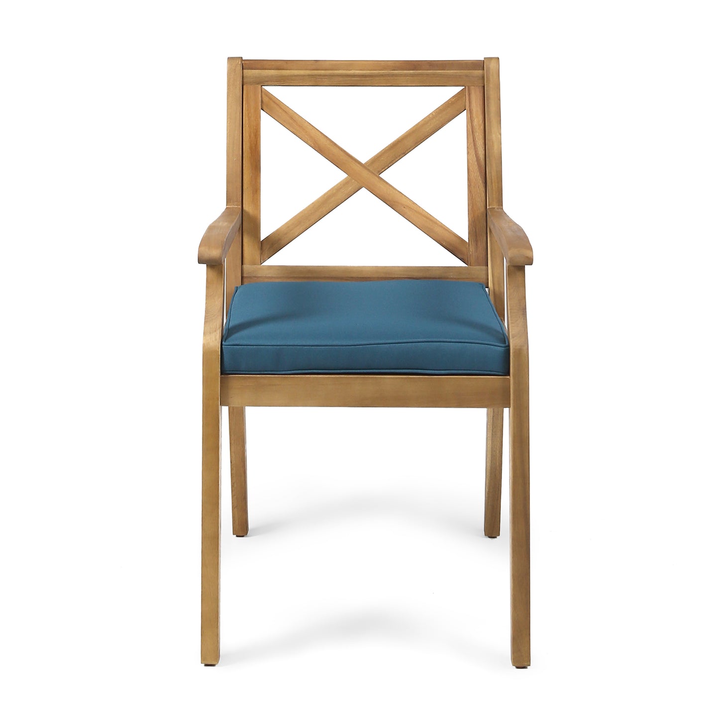 Outdoor Dining Chairs Set of 2 with Blue Cushions - Acacia Wood