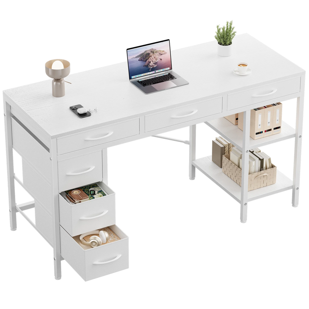 55-Inch Computer Desk with 6 Drawers for Home Office Storage