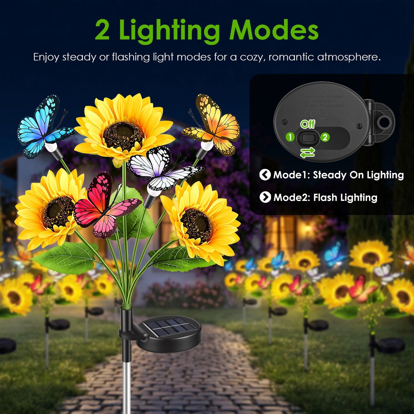 Solar Sunflower Garden Lights 4-Pack Waterproof Outdoor Pathway Decor