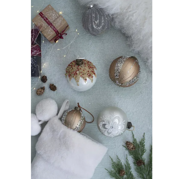 Glass Christmas Ball Ornaments - Set of 6 Decorative 3.9"