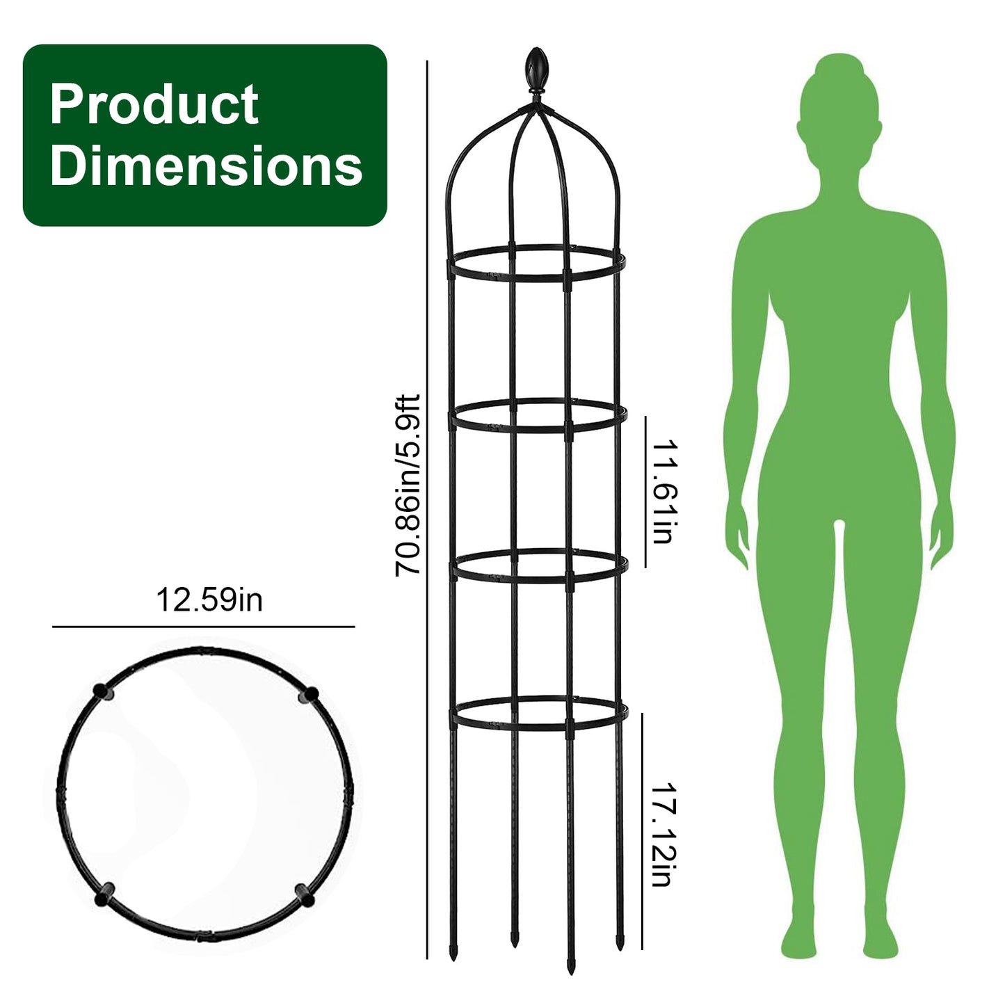 2 Pack Garden Obelisk Trellis 5.9FT Plant Support for Climbing Vines & Vegetables - Black