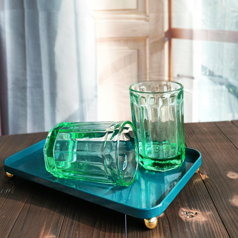 Vintage Green Glass Hexagonal Wine Cup - European Style, 300ml