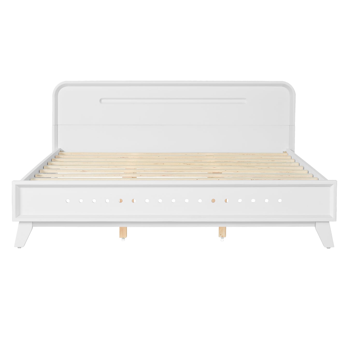 Queen Size Pine Solid Wood Bed - Stable, No Box Spring Needed, White