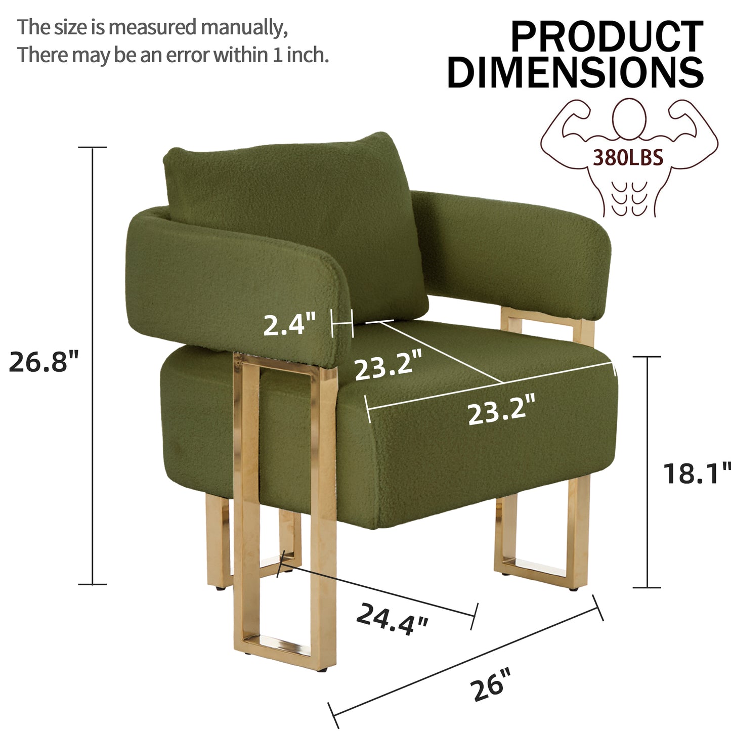 Modern Green Decorative Chair with Gold Metal Legs - Teddy Upholstered