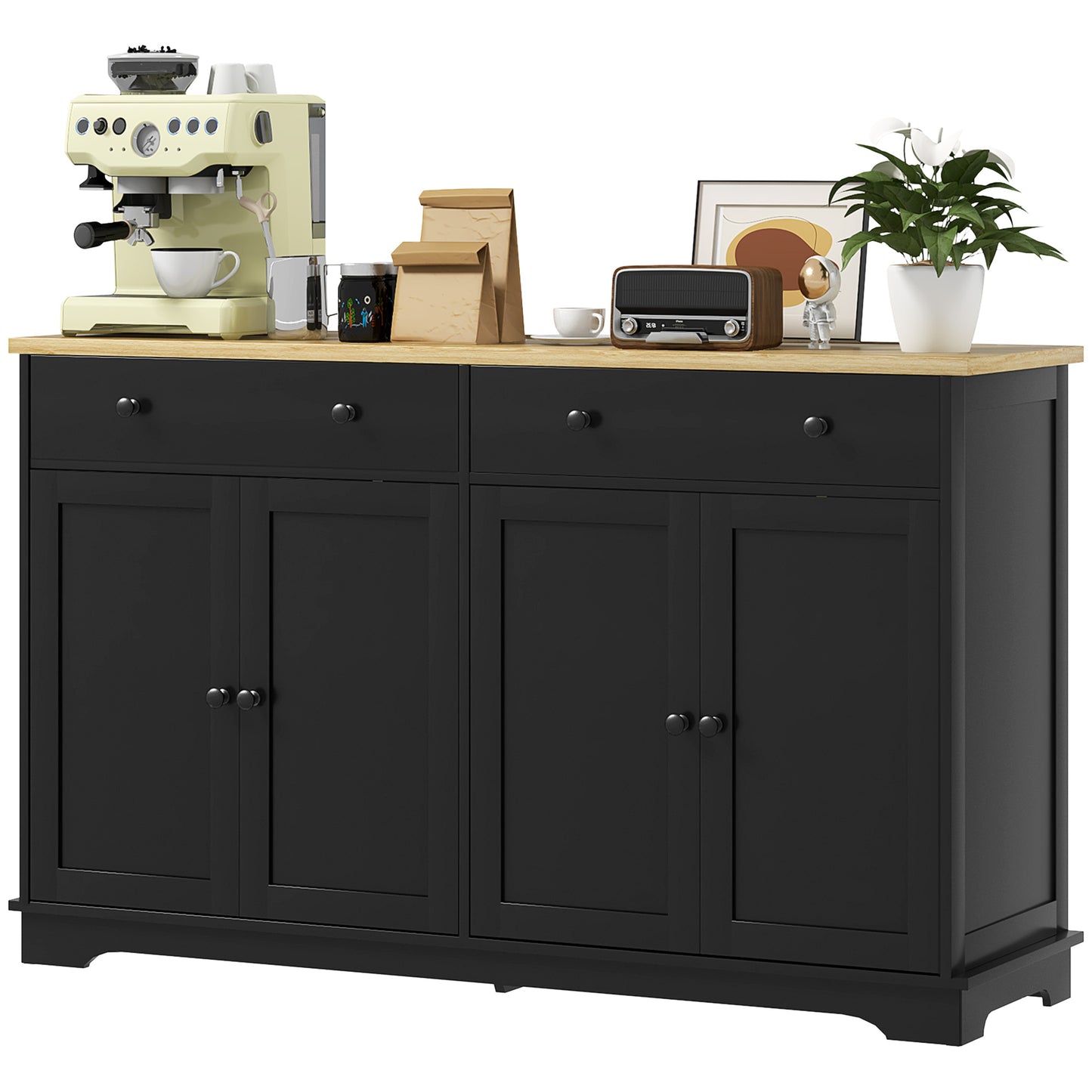 Modern Sideboard Buffet Cabinet with Adjustable Shelves - Black